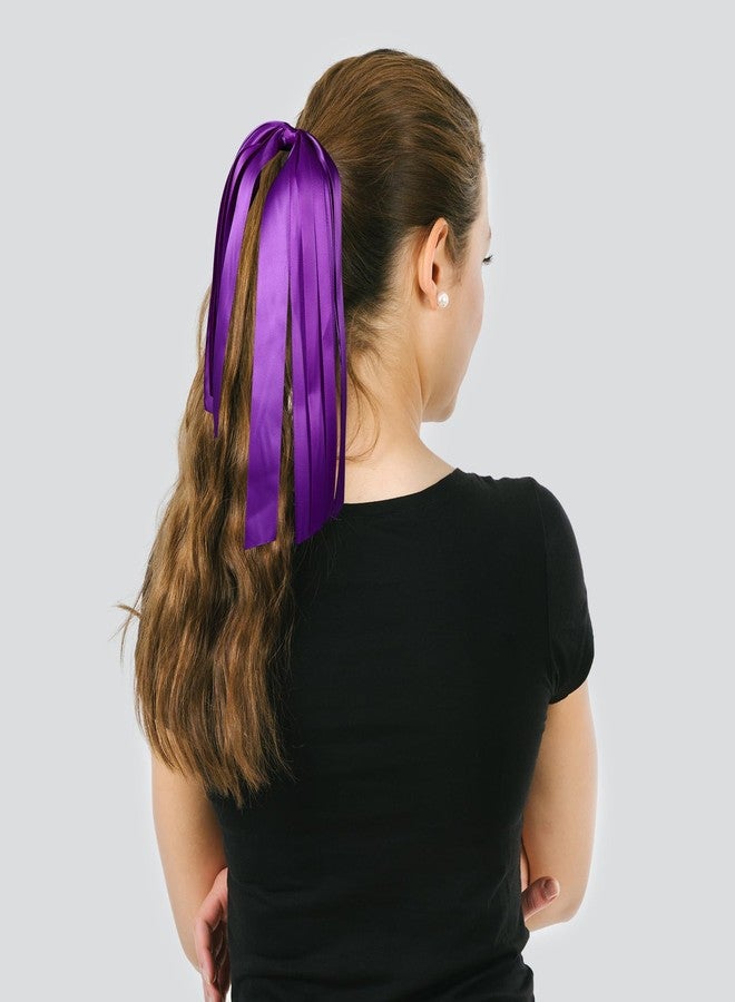 melyde Purple Ribbon Hair Ties Cheer Long Tassel Elastic Hairbands Handmade Girls Women Ponytail Holder Hair Accessories for Holiday Party - Image 2